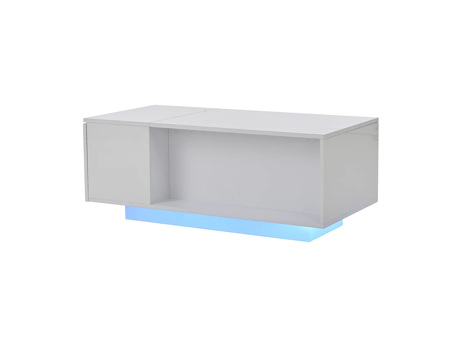 Table basse 100x50x40cm - avec éclairage LED - 1 tiroir -avec plateau relevable - blanc