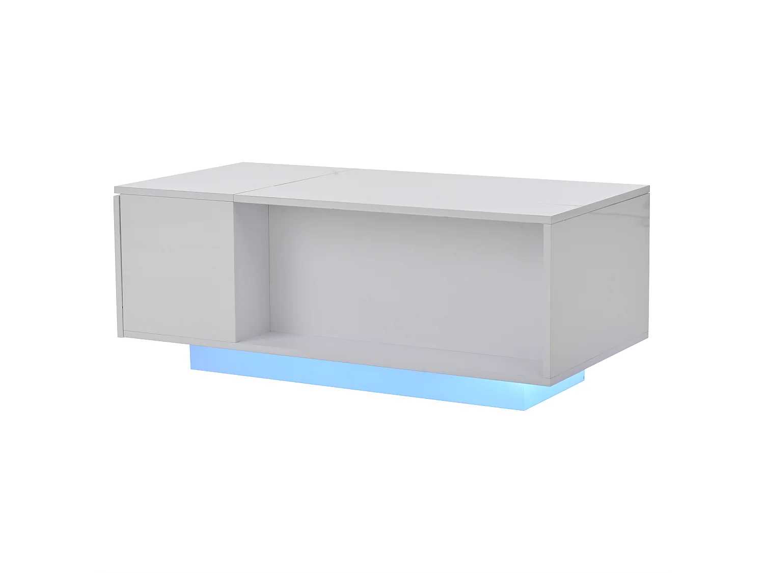 Couchtisch 100×50×40 cm - mit LED-Beleuchtung - 1 Schublade - mit höhenverstellbarer Platte - weiß