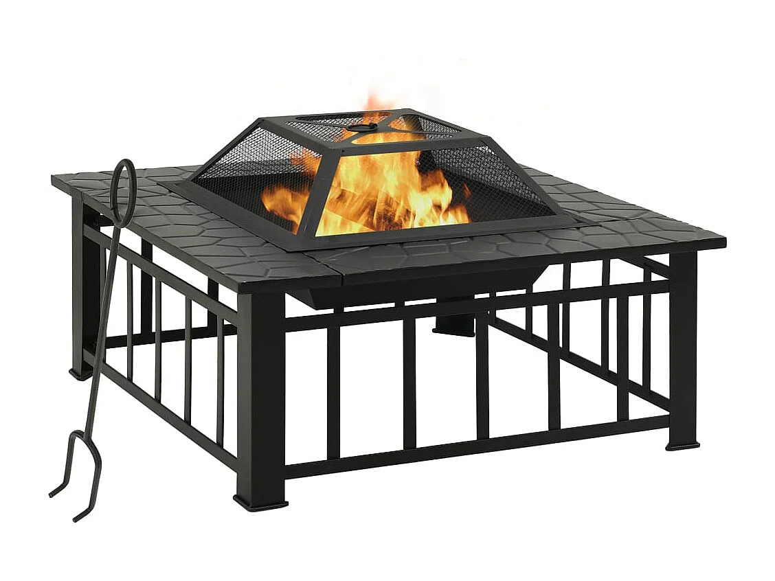 Brasero de jardín con atizador acero XXL 81x81x47 cm