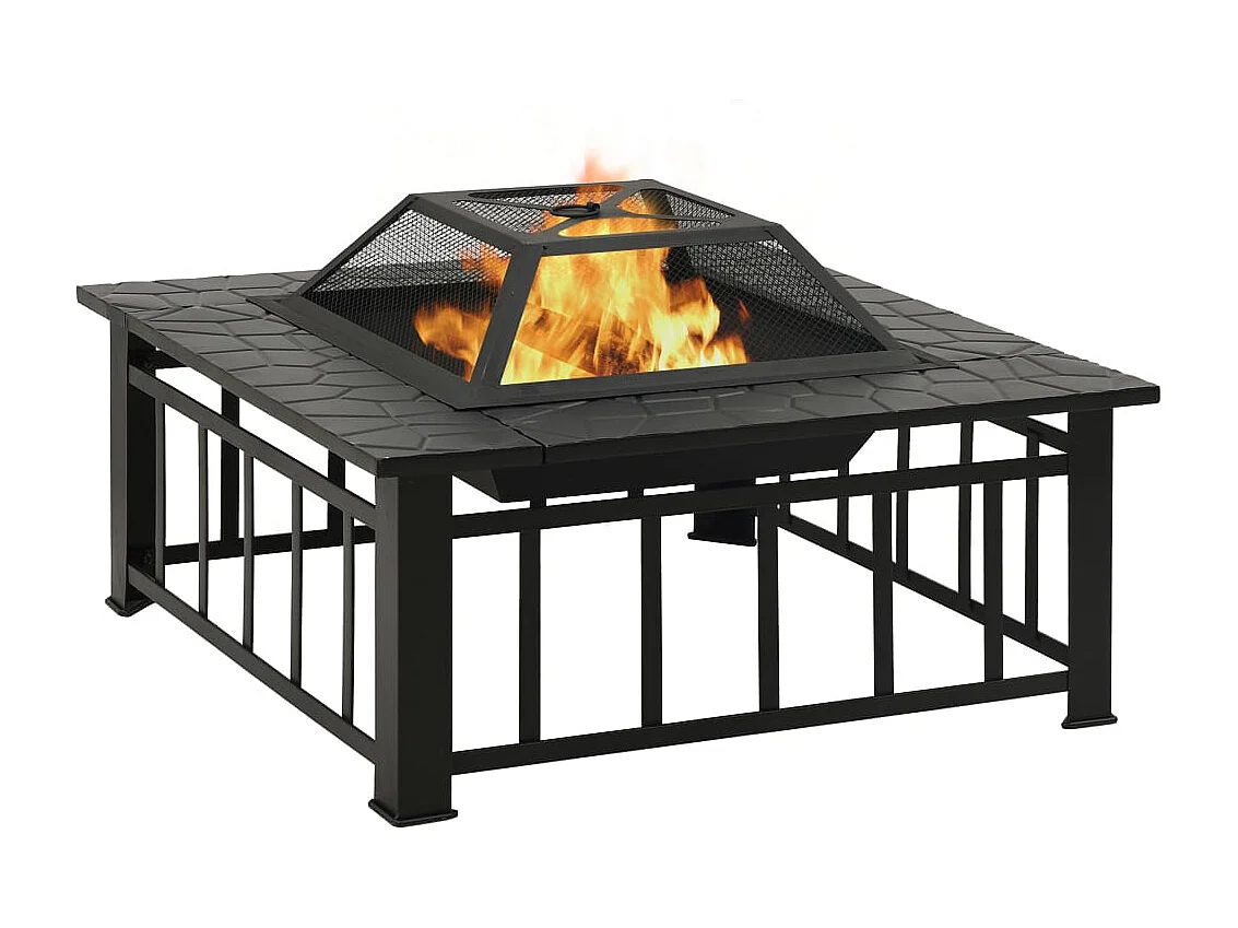 Brasero de jardín con atizador acero XXL 81x81x47 cm