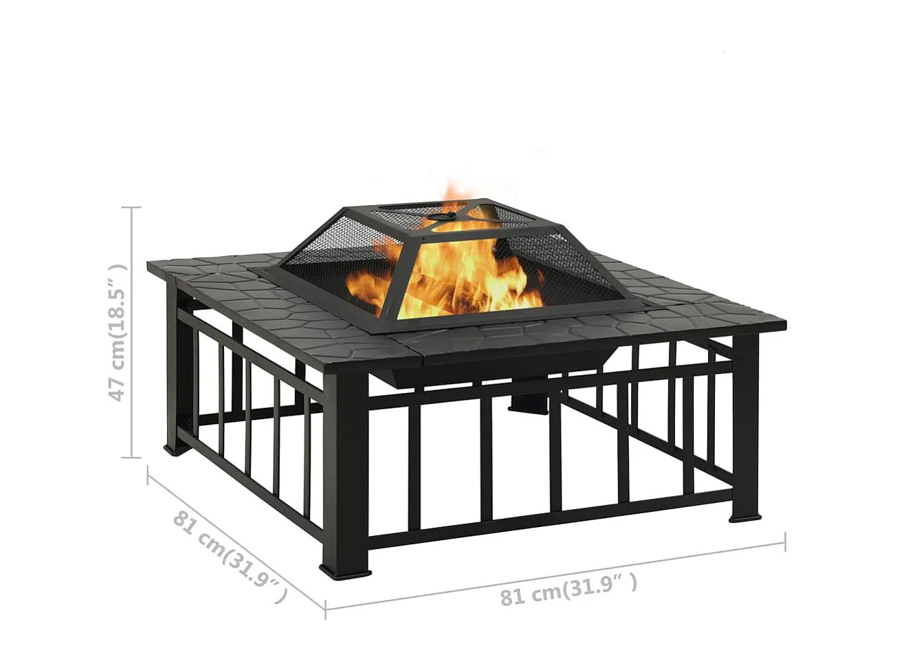 Brasero de jardín con atizador acero XXL 81x81x47 cm