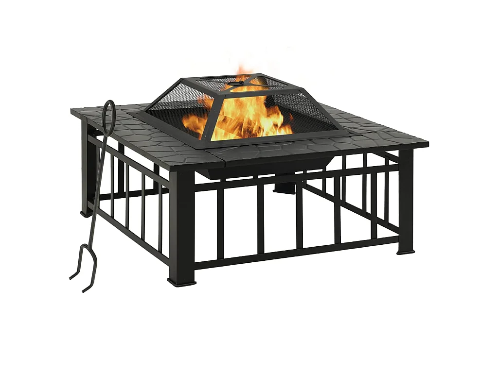 Foyer de jardin avec tisonnier 81x81x47 cm XXL Acier