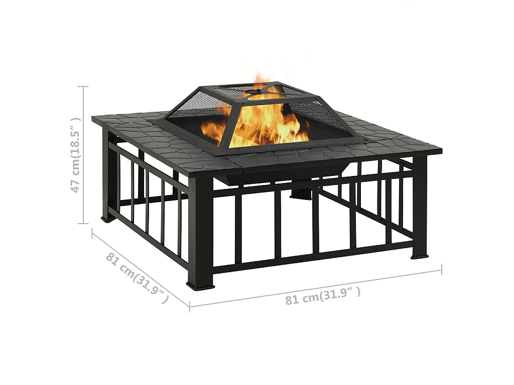 Foyer de jardin avec tisonnier 81x81x47 cm XXL Acier
