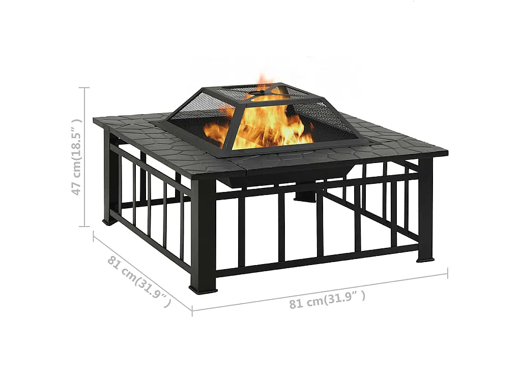 Foyer de jardin avec tisonnier 81x81x47 cm XXL Acier