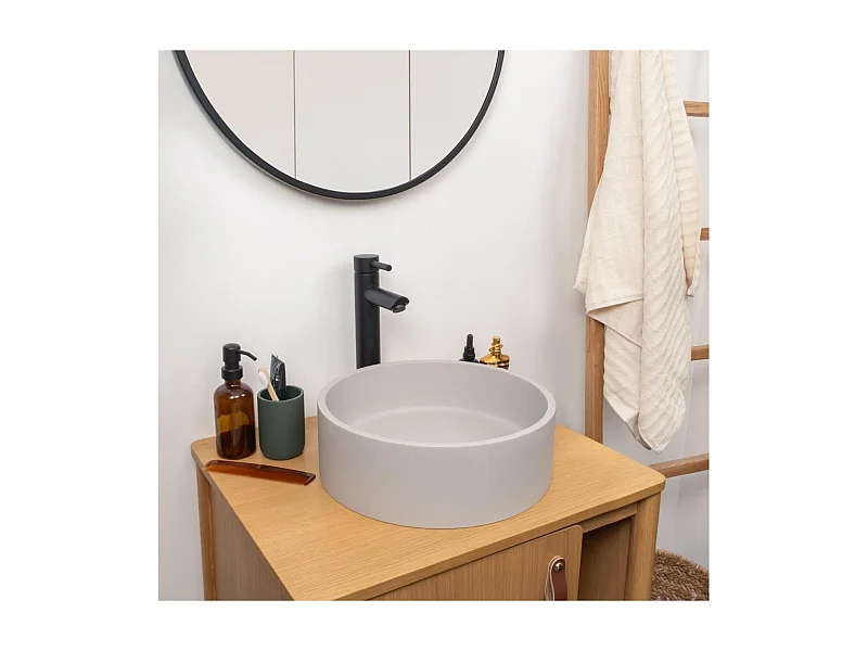 Lavabo sobre encimera redondo ALAN de 36 cm en hormigón gris