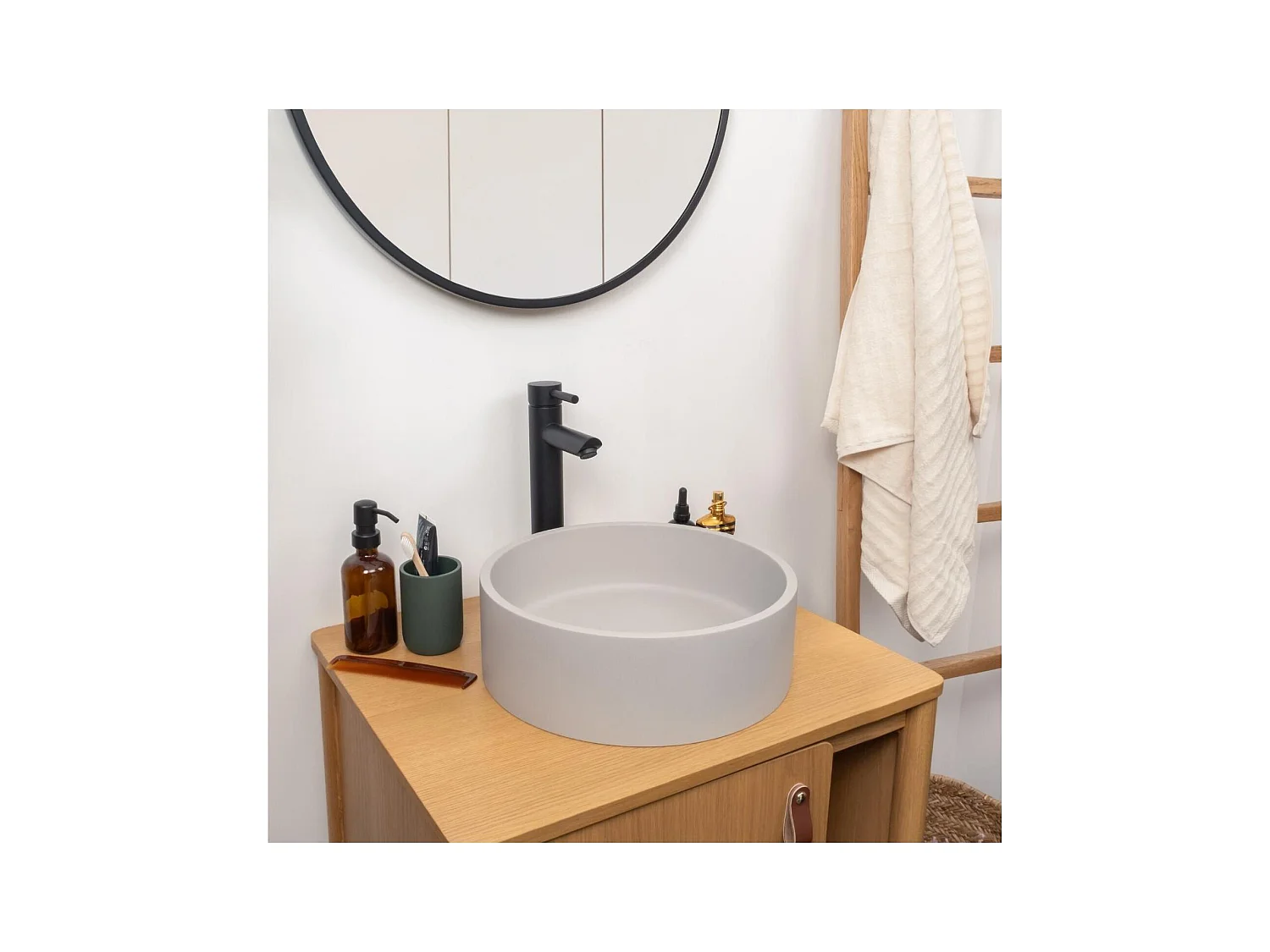 Lavabo sobre encimera redondo ALAN de 36 cm en hormigón gris