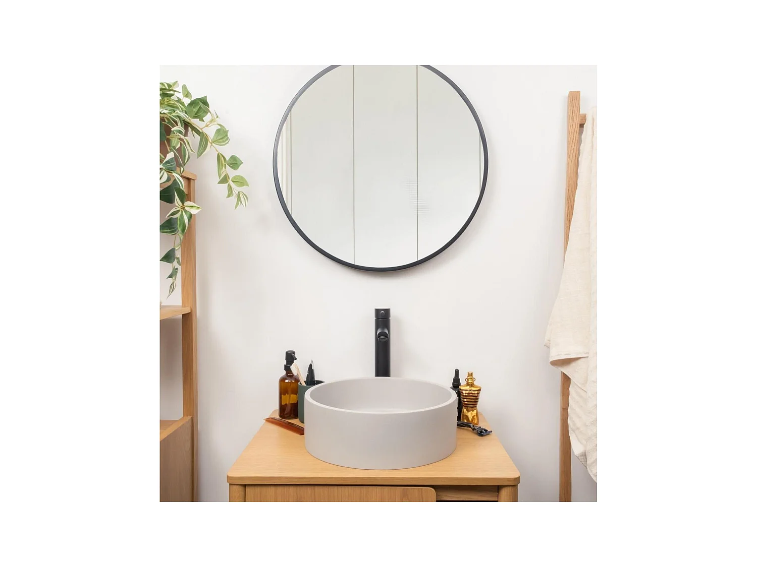 Lavabo sobre encimera redondo ALAN de 36 cm en hormigón gris