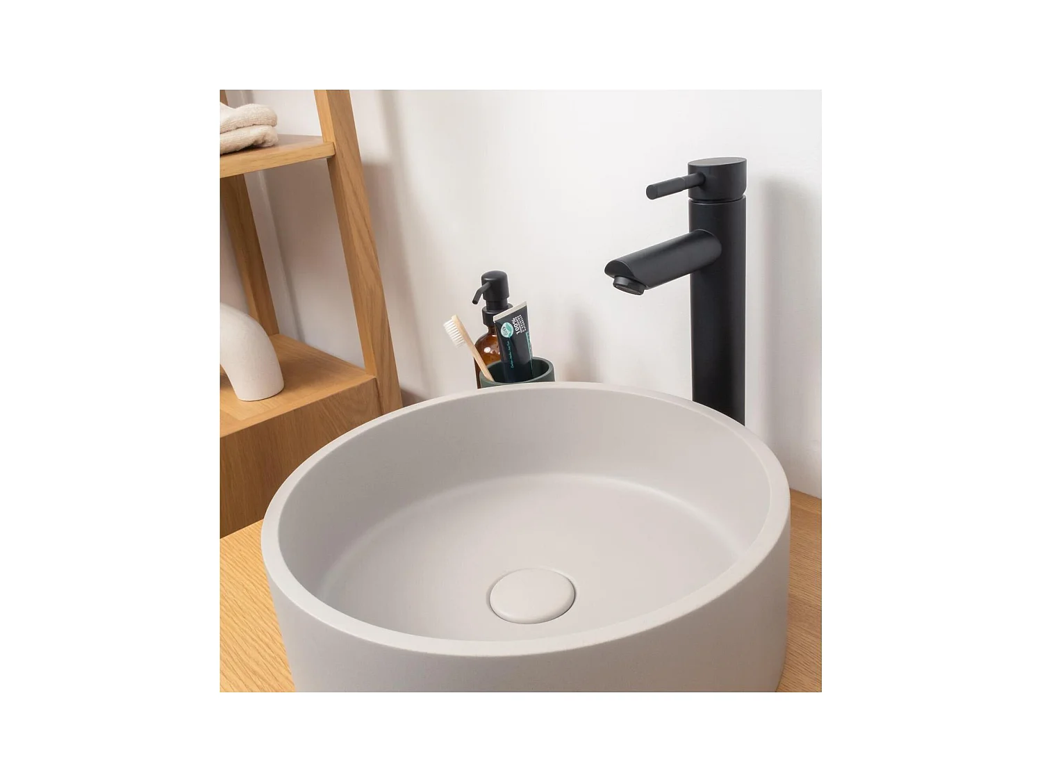 Lavabo sobre encimera redondo ALAN de 36 cm en hormigón gris