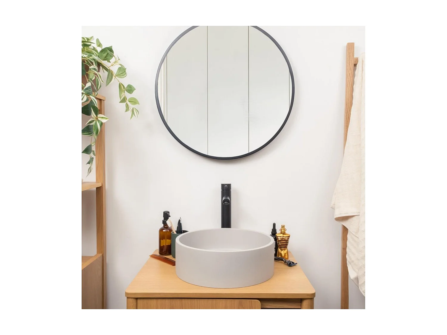 ALAN 36 cm rundes Aufsatzwaschbecken aus grauem Beton