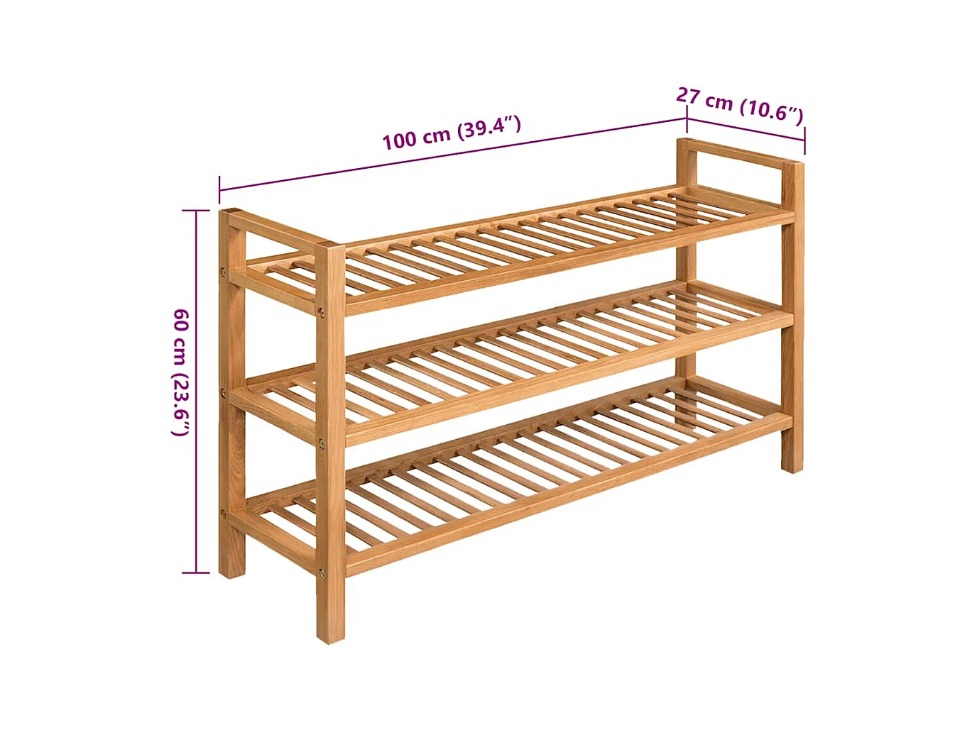 Étagère à chaussures avec 3 étagères 100x27x60 cm Chêne massif