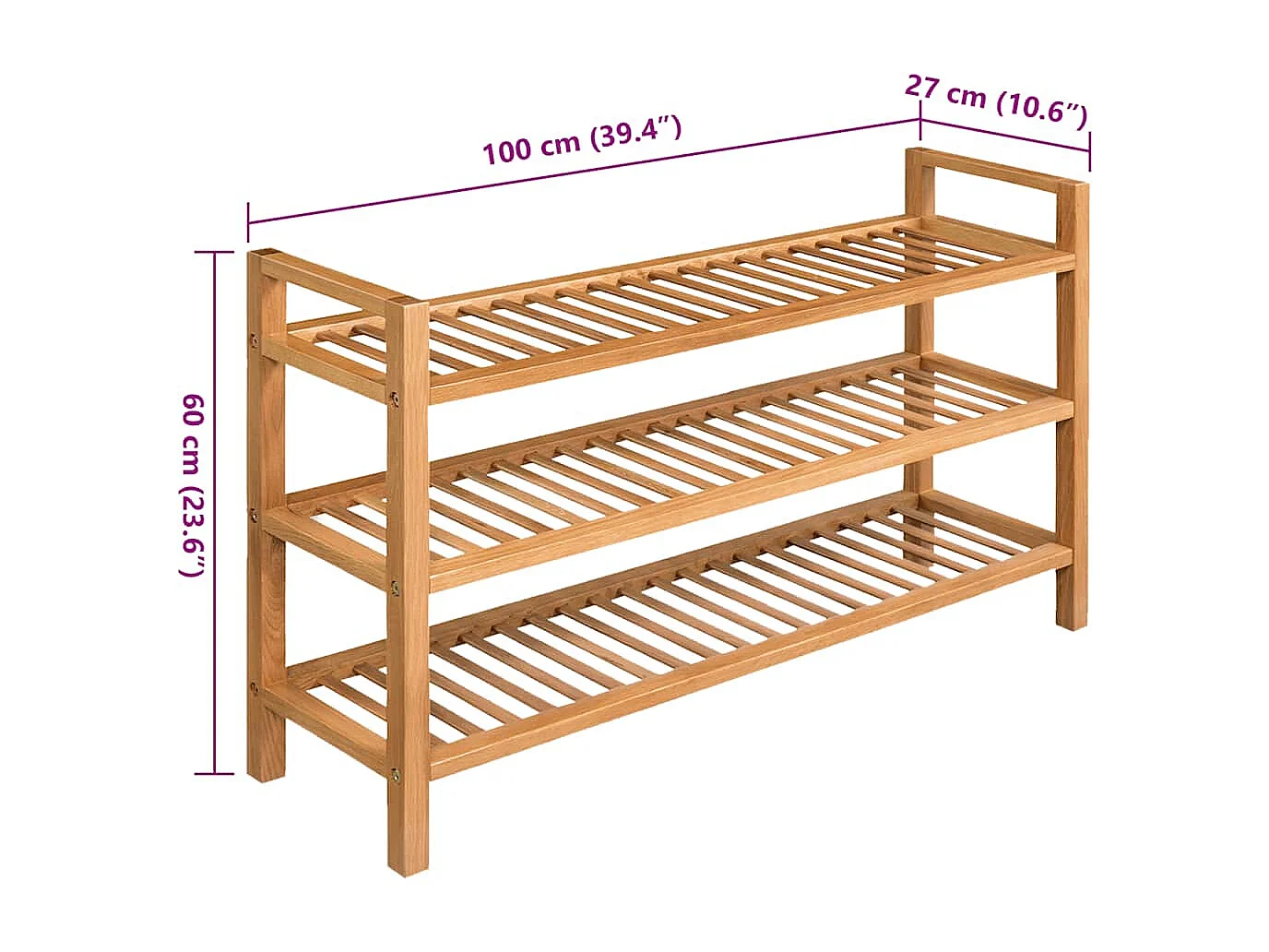 Zapatero con 3 estantes 100x27x60 cm Roble macizo