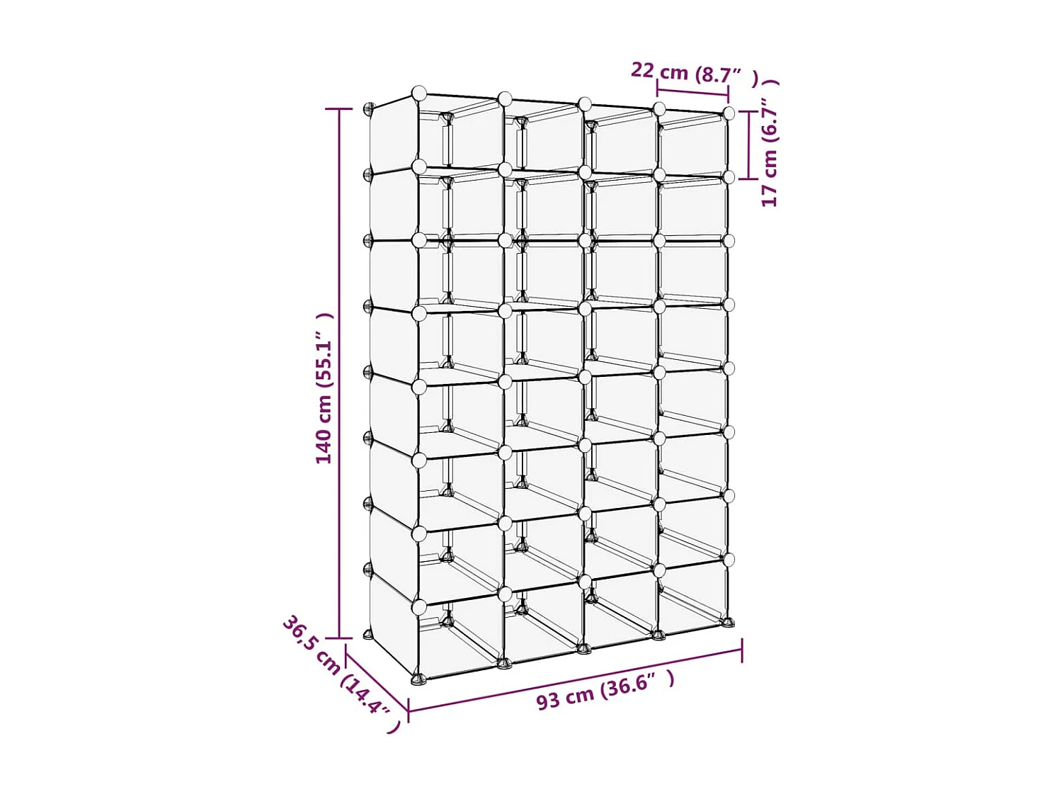Scarpiera trasparente 93x36,5x140 cm PP