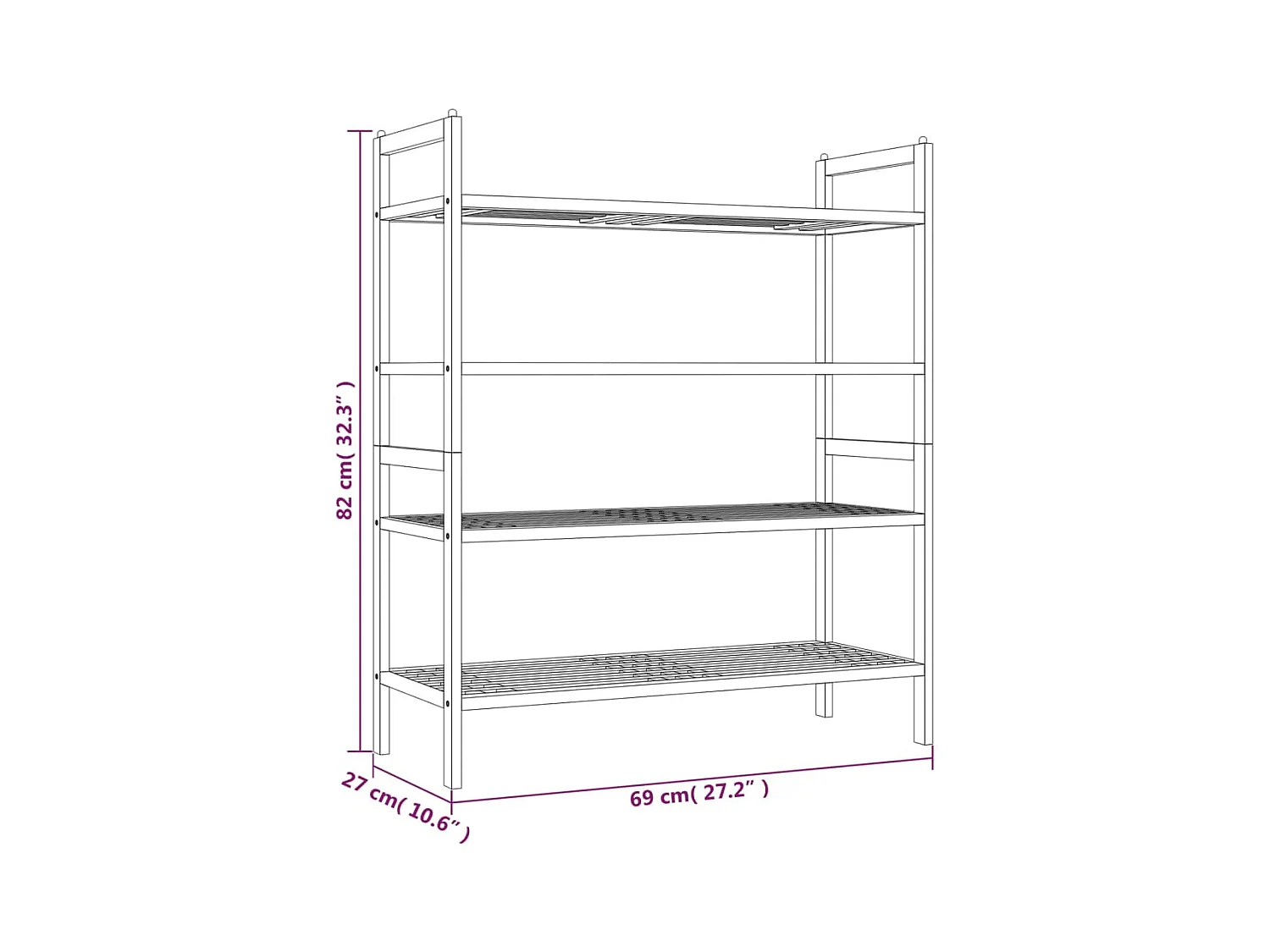 Étagères à chaussures 2 pcs 69x27x41 cm Bois massif de noyer