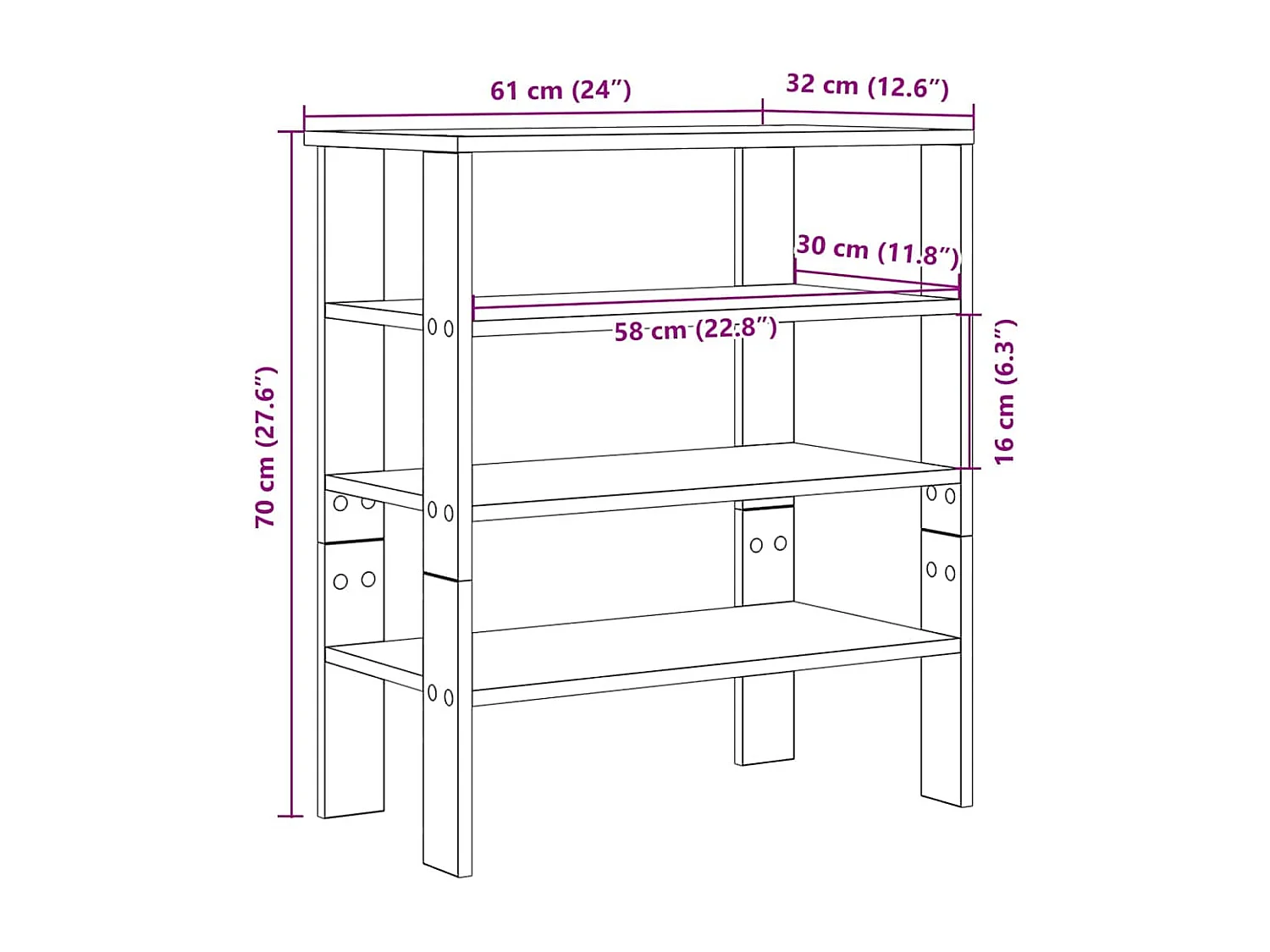 Étagère à chaussures noir 61x32x70 cm bois d'ingénierie