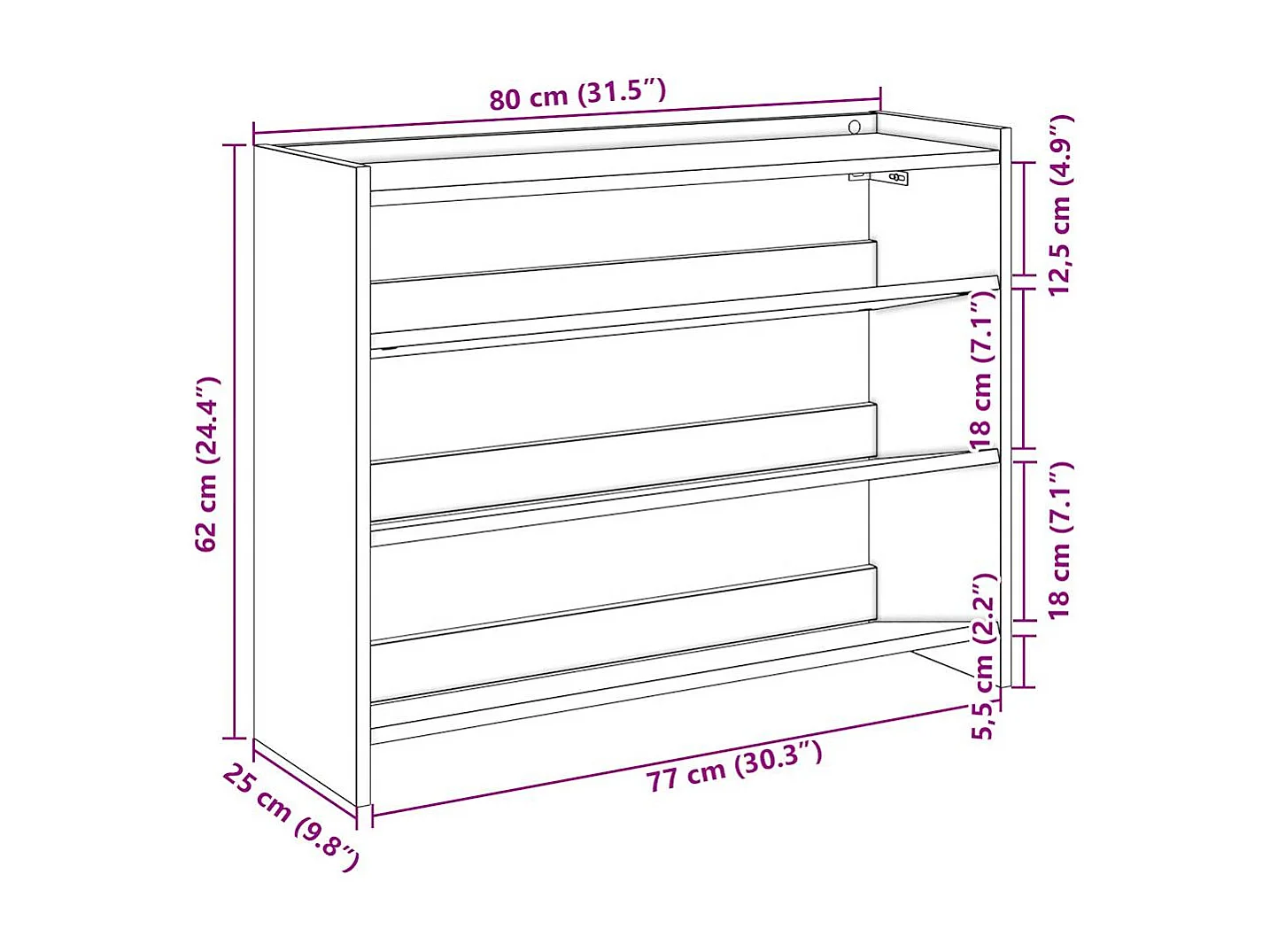 Étagère à chaussures noir 80x25x62 cm bois d'ingénierie