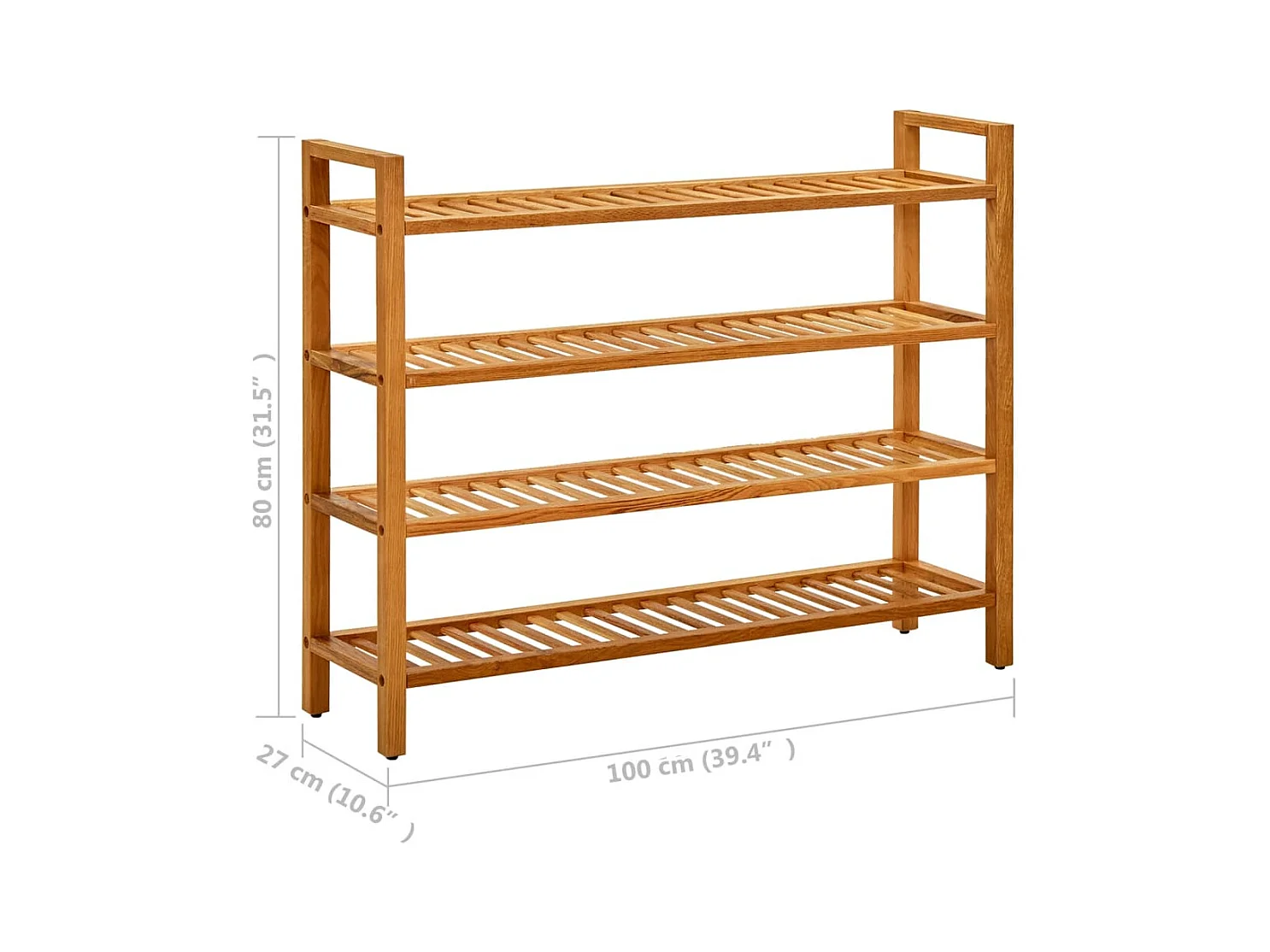 Étagère à chaussures à 4 niveaux 100x27x80 cm Chêne massif