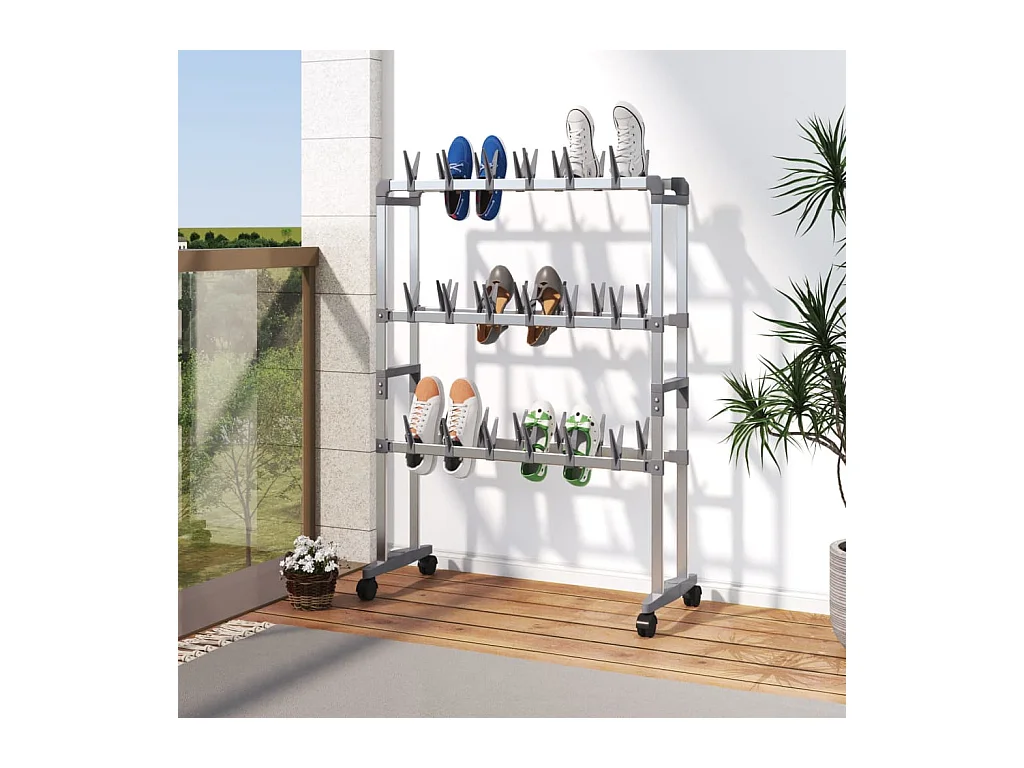 Étagère à chaussures avec roulettes Argenté 66x27x100 cm