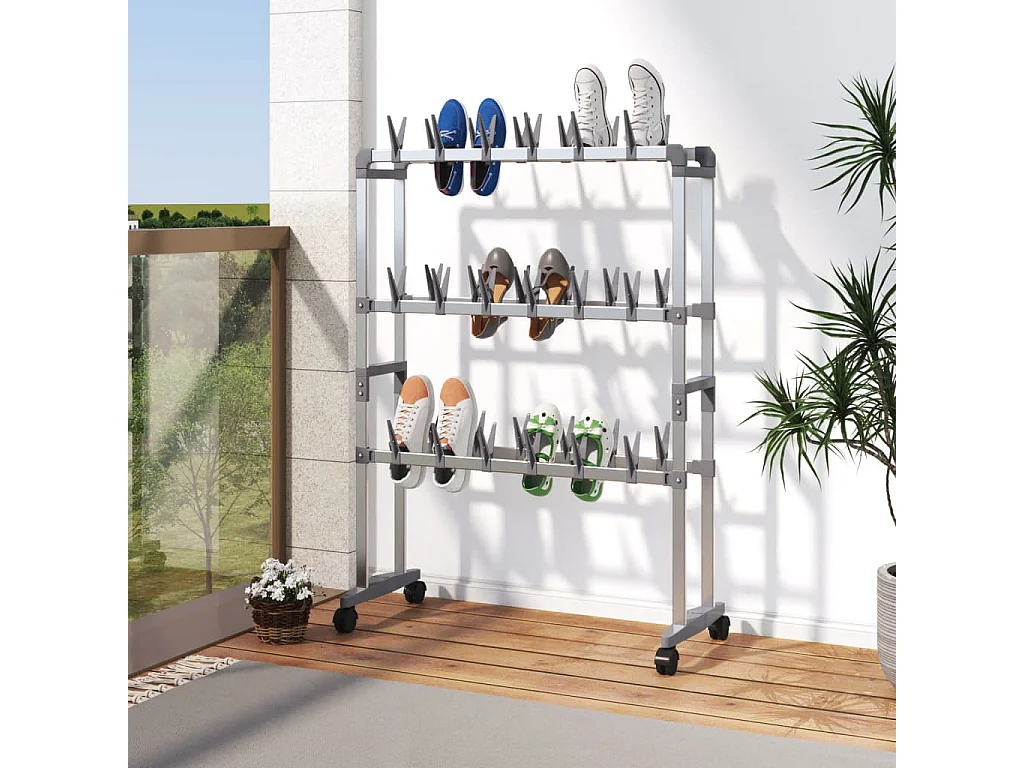 Zapatero con ruedas Plata 66x27x100 cm