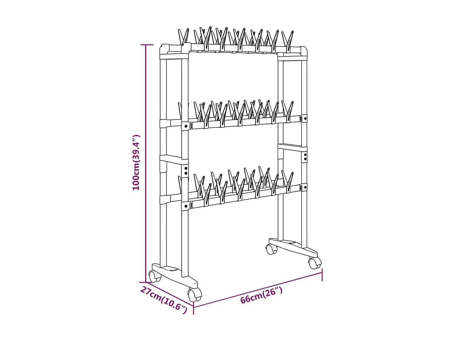 Zapatero con ruedas Plata 66x27x100 cm