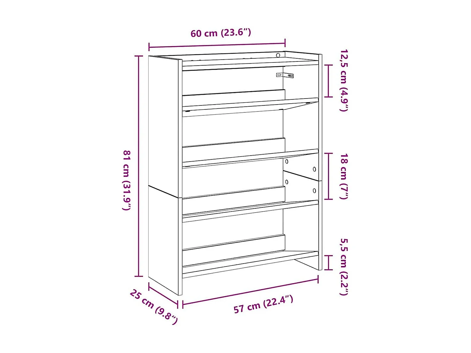 Étagère à chaussures blanc 60x25x81 cm bois d'ingénierie