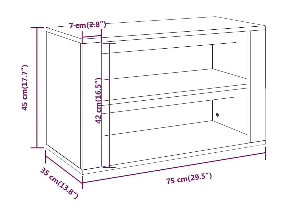 Betonnen grijze schoenenrek 75x35x45 cm bewerkt hout