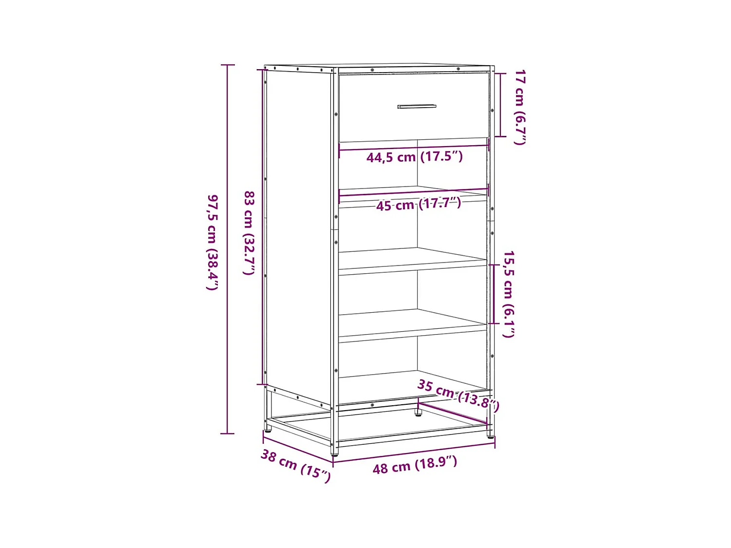 Étagère à chaussures chêne sonoma 48x38x97,5 cm bois ingénierie