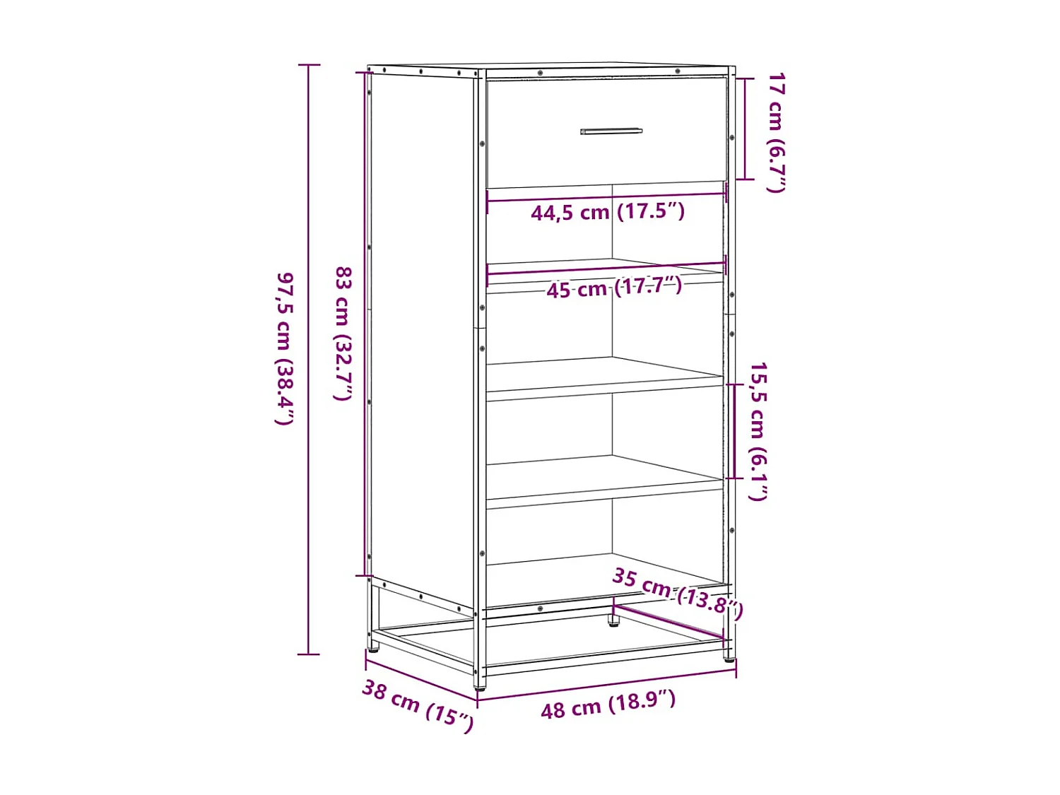 Étagère à chaussures chêne marron 48x38x97,5 cm bois ingénierie