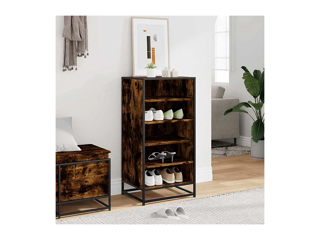 Étagère à chaussures chêne fumé 48x38x97,5 cm bois d'ingénierie