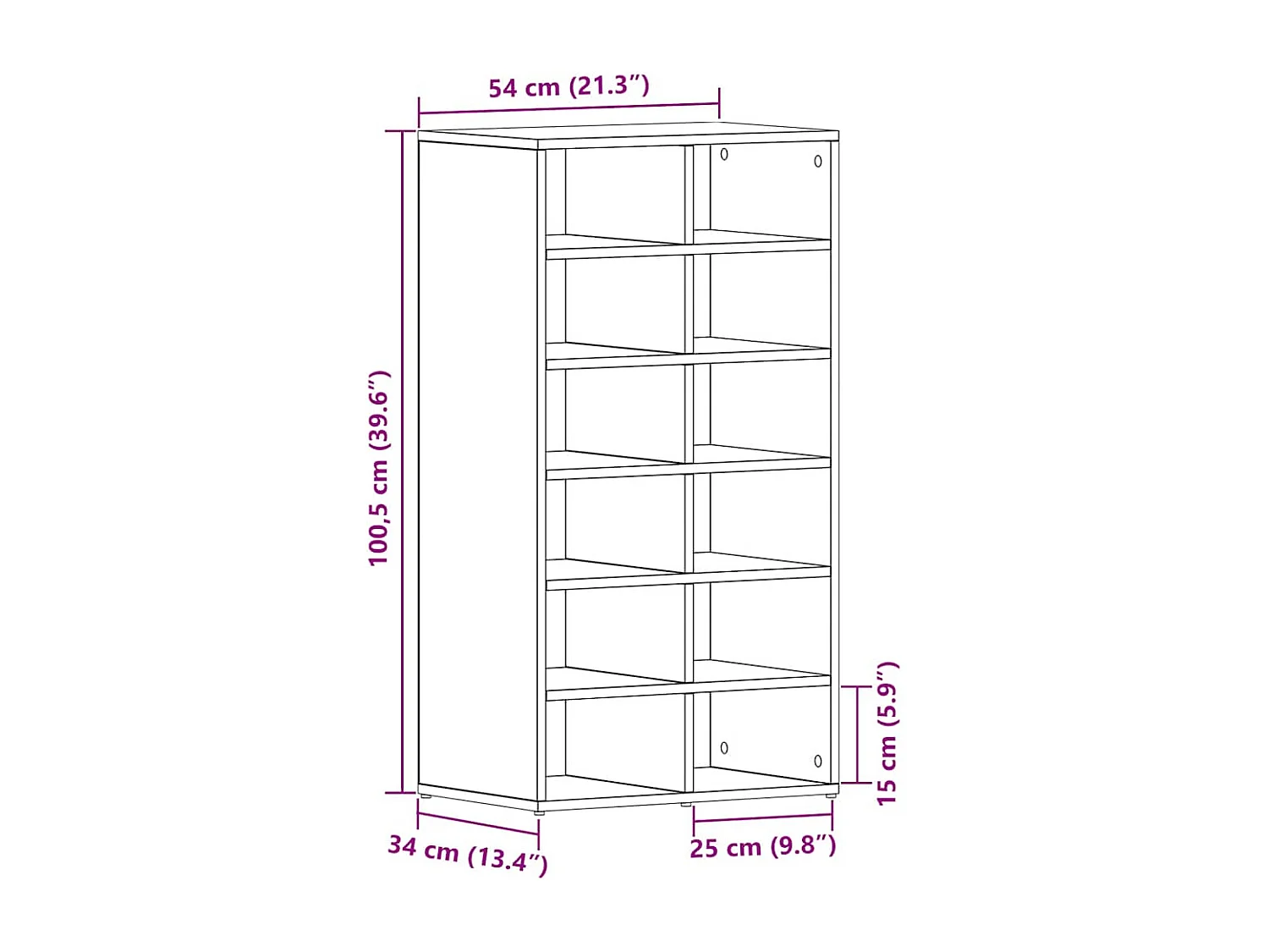Étagère à chaussures chêne noir 54x34x100,5 cm bois ingénierie