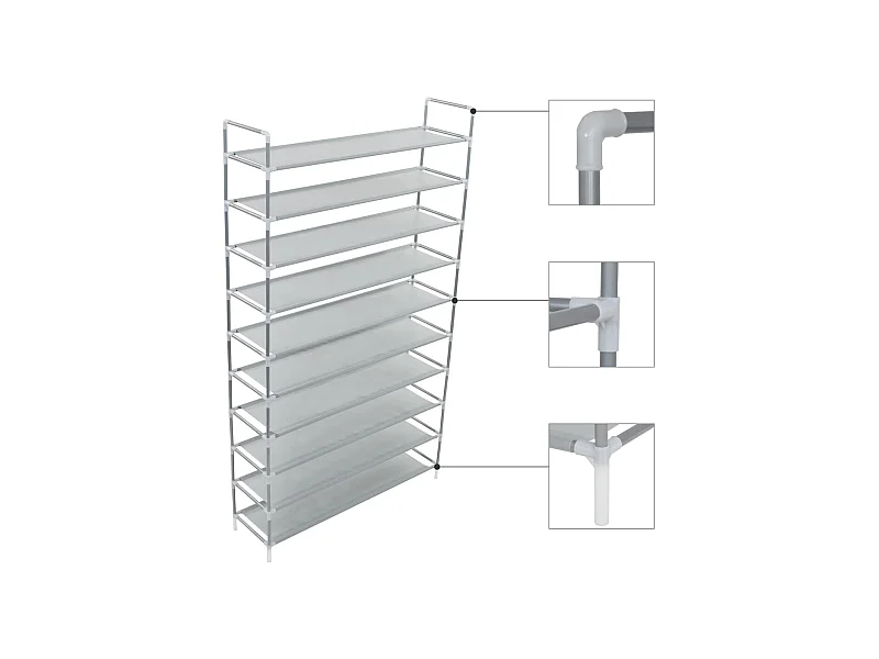 Range-chaussures 10 étagères Métal et Tissu non tissé Argenté