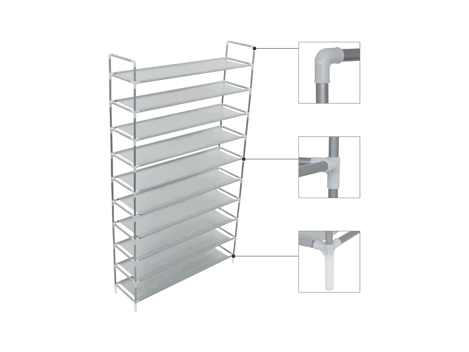 Range-chaussures 10 étagères Métal et Tissu non tissé Argenté