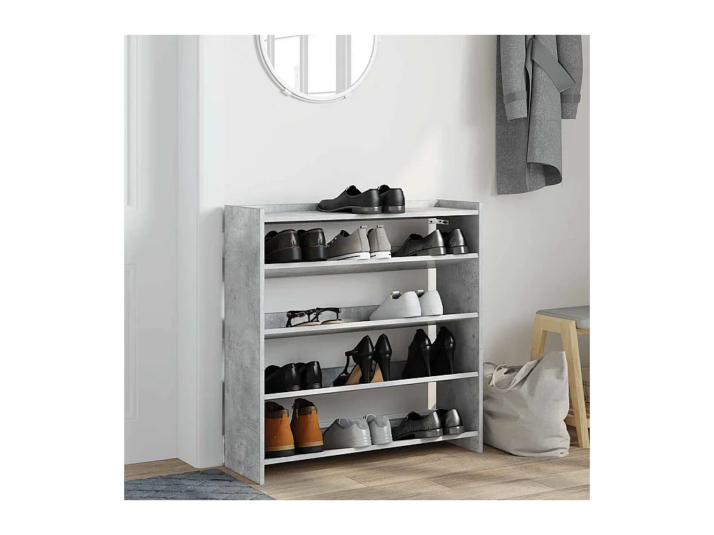 Étagère à chaussures gris béton 80x25x81 cm bois d'ingénierie