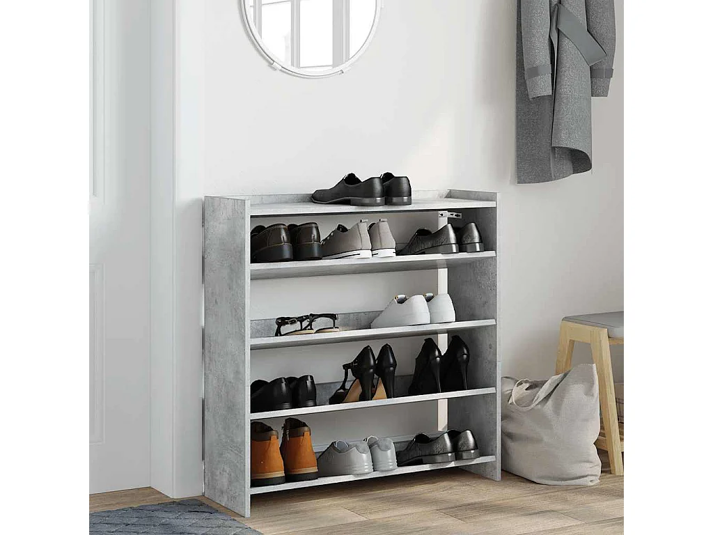 Étagère à chaussures gris béton 80x25x81 cm bois d'ingénierie