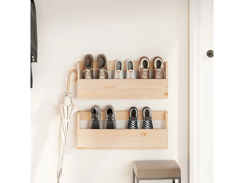 Étagères à chaussures murales 2 pcs 59x9x23 cm Pin massif