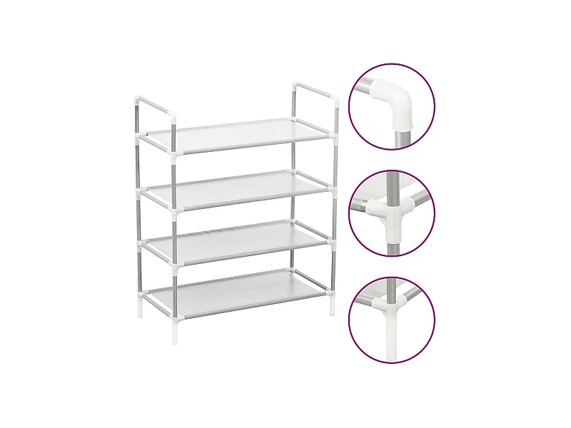Scarpiera a 4 ripiani in metallo e tessuto non tessuto argento