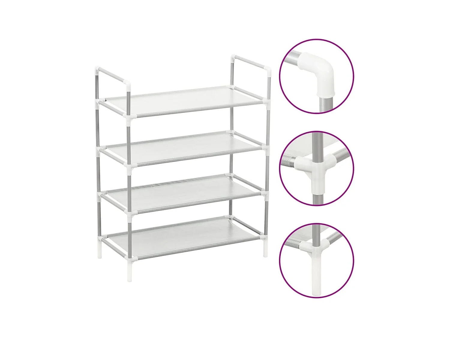 Scarpiera a 4 ripiani in metallo e tessuto non tessuto argento