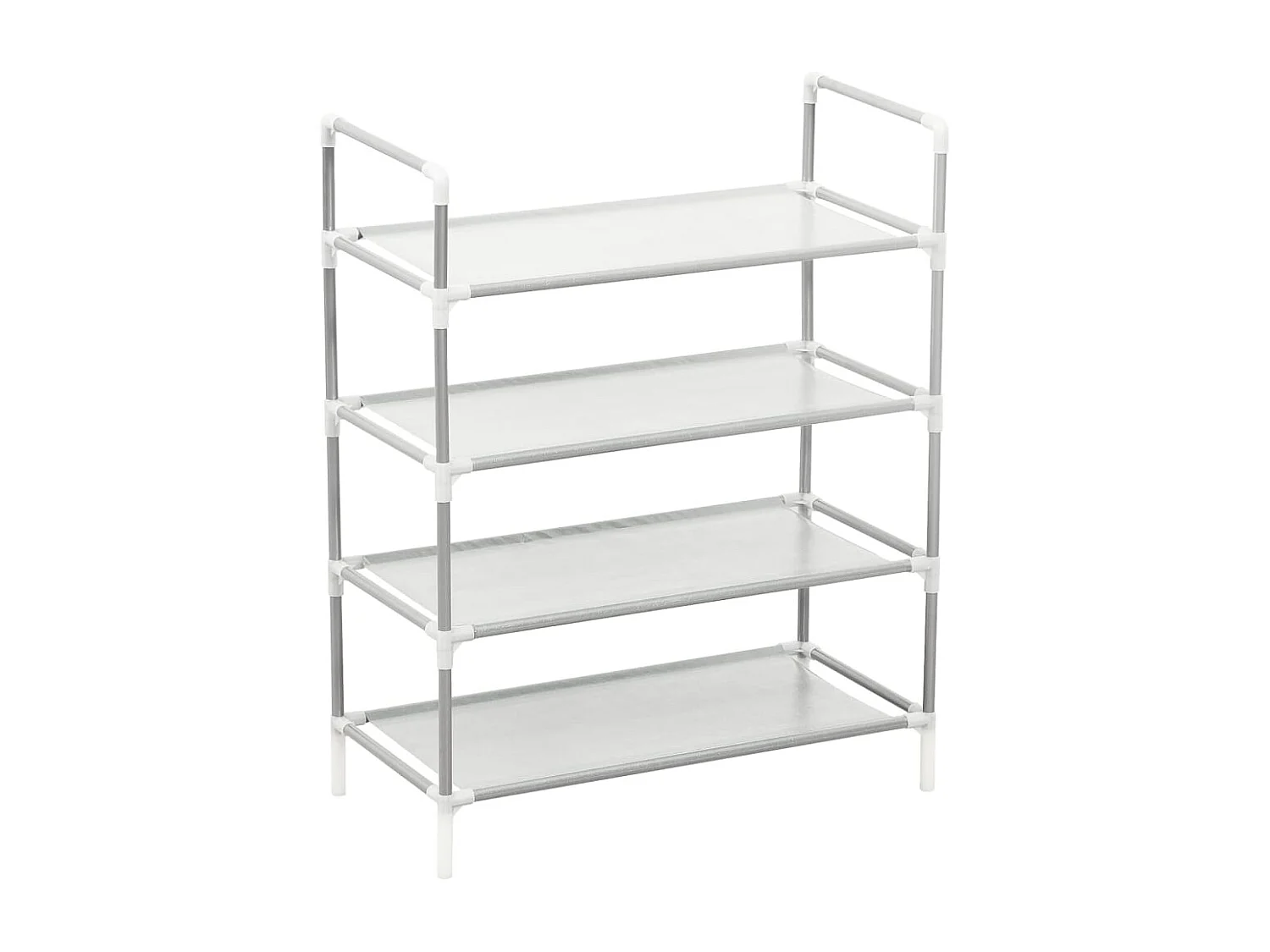 Scarpiera a 4 ripiani in metallo e tessuto non tessuto argento