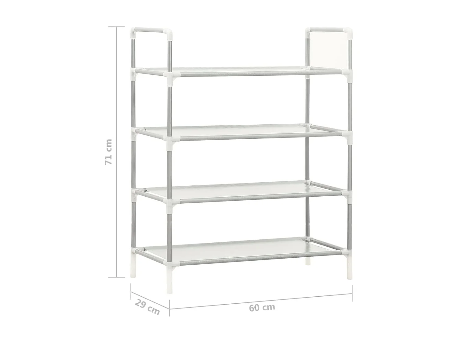 Scarpiera a 4 ripiani in metallo e tessuto non tessuto argento