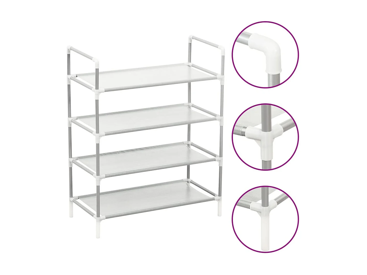 Zapatero de 4 estantes Metal y tela no tejida Plata