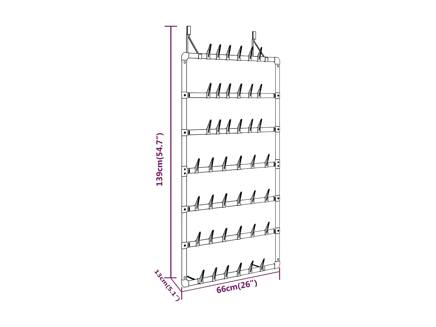 Étagère à chaussures suspendue Argenté 66x13x139 cm