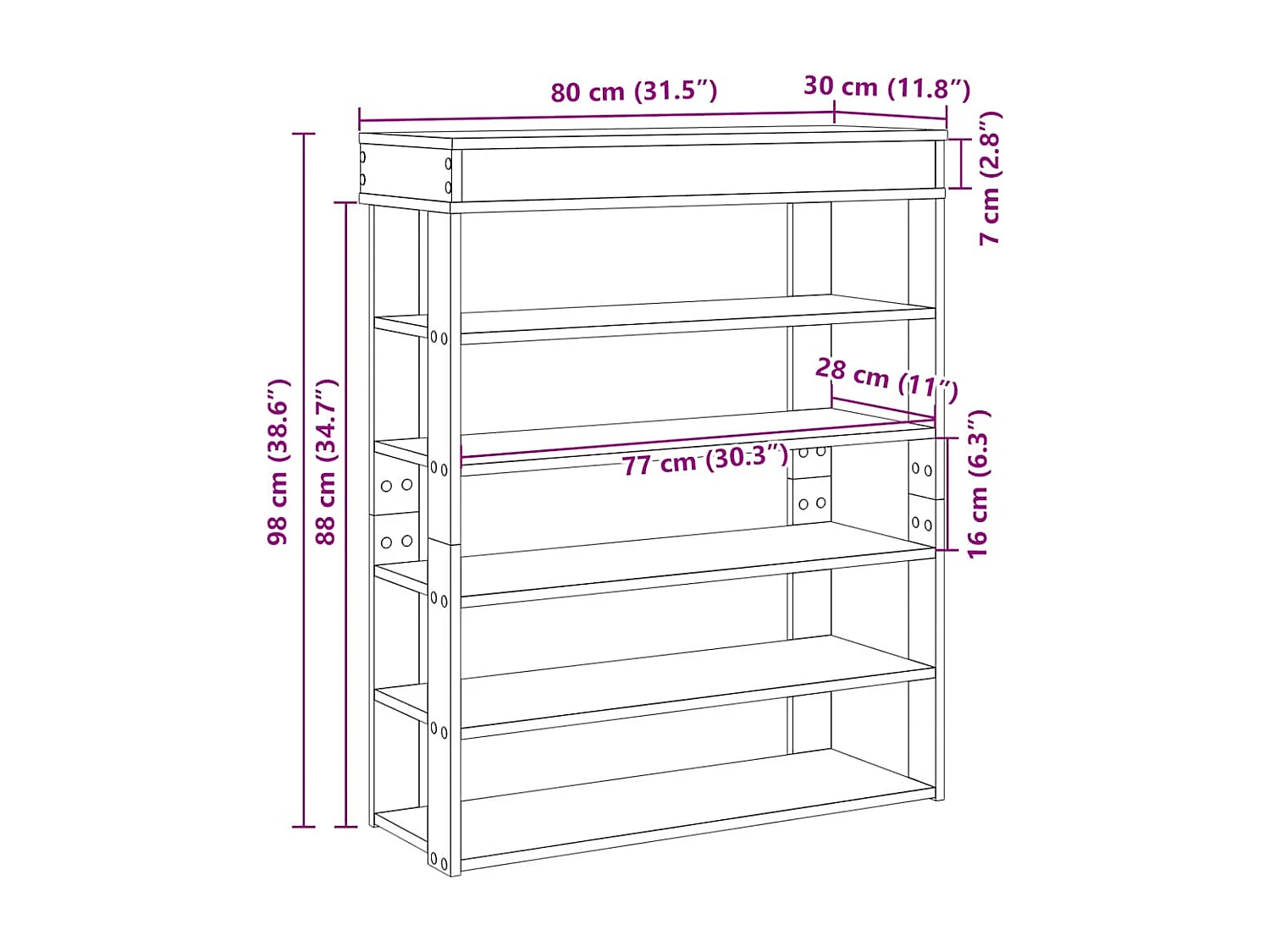 Zapatero de roble Sonoma 80x30x98 cm madera de ingeniería