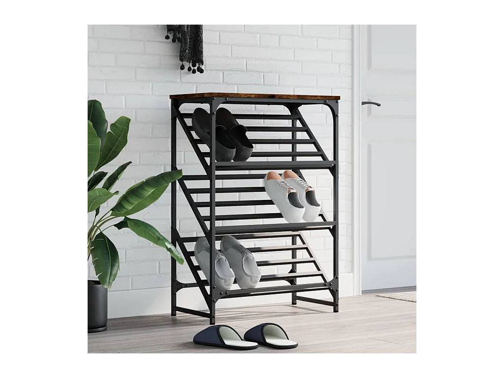 Étagère à chaussures chêne fumé 60x30x85 cm bois d'ingénierie