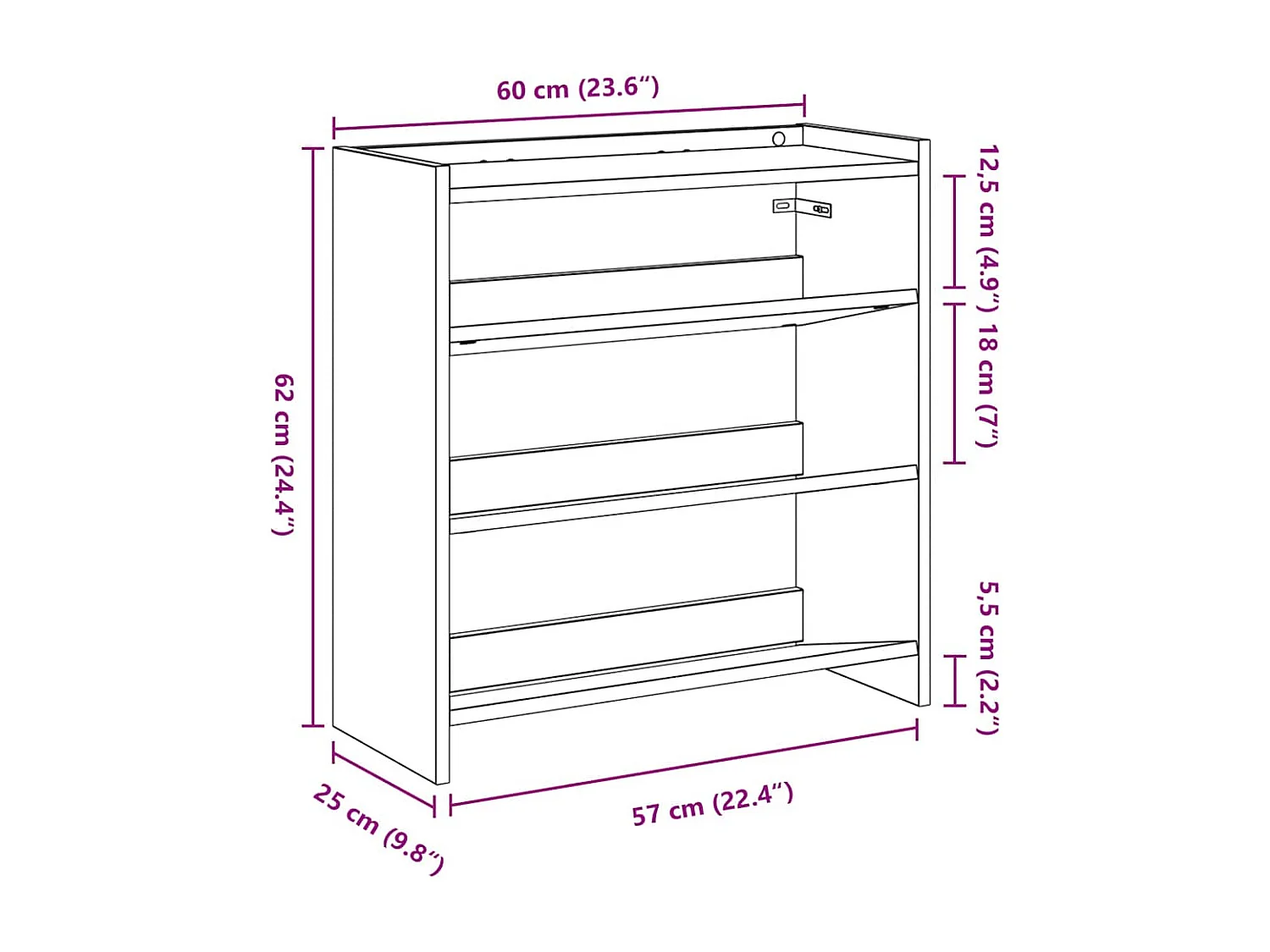 Étagère à chaussures blanc 60x25x62 cm bois d'ingénierie