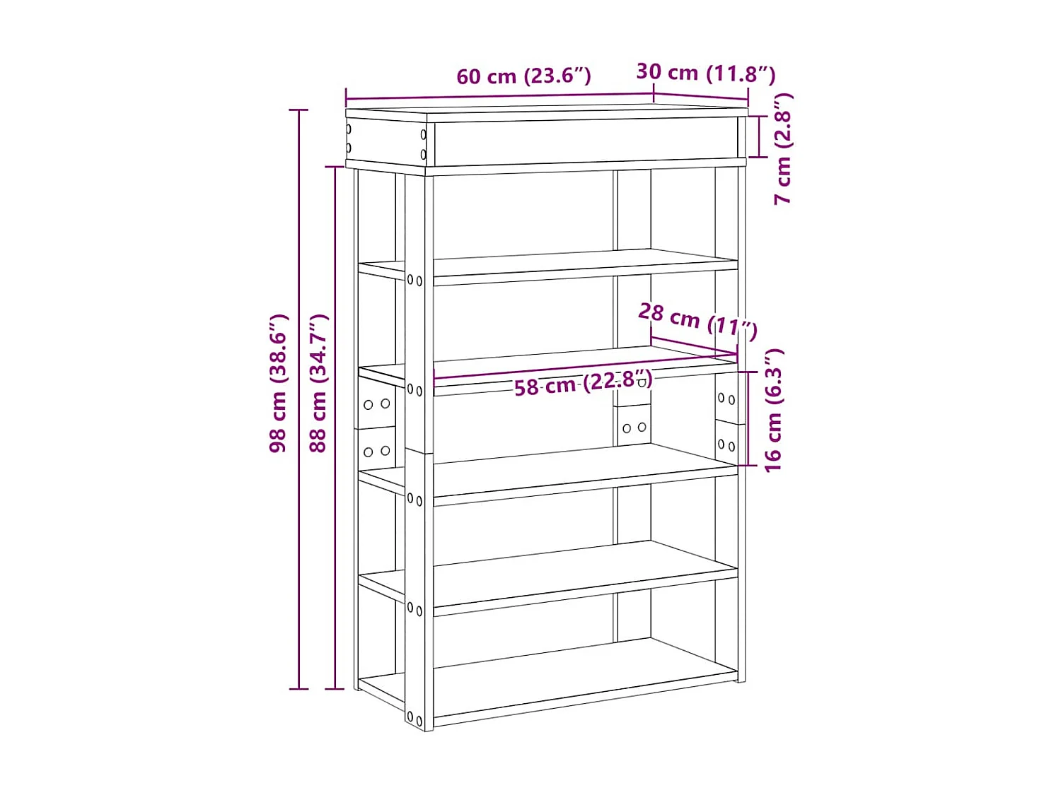 Étagère à chaussures blanc 60x30x98 cm bois d'ingénierie