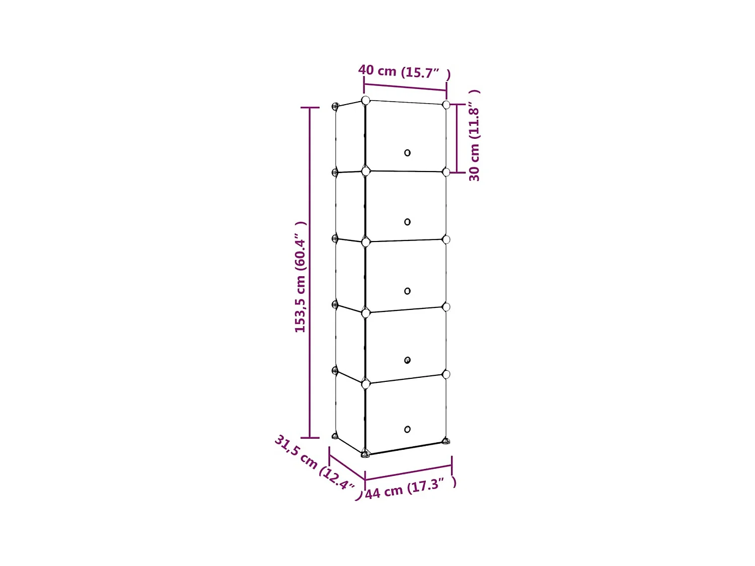 Transparant schoenenrek 44x31,5x153,5 cm PP