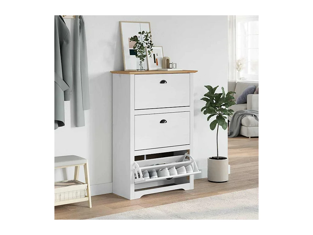 Étagère à chaussures blanc et marron 80x35x118 cm