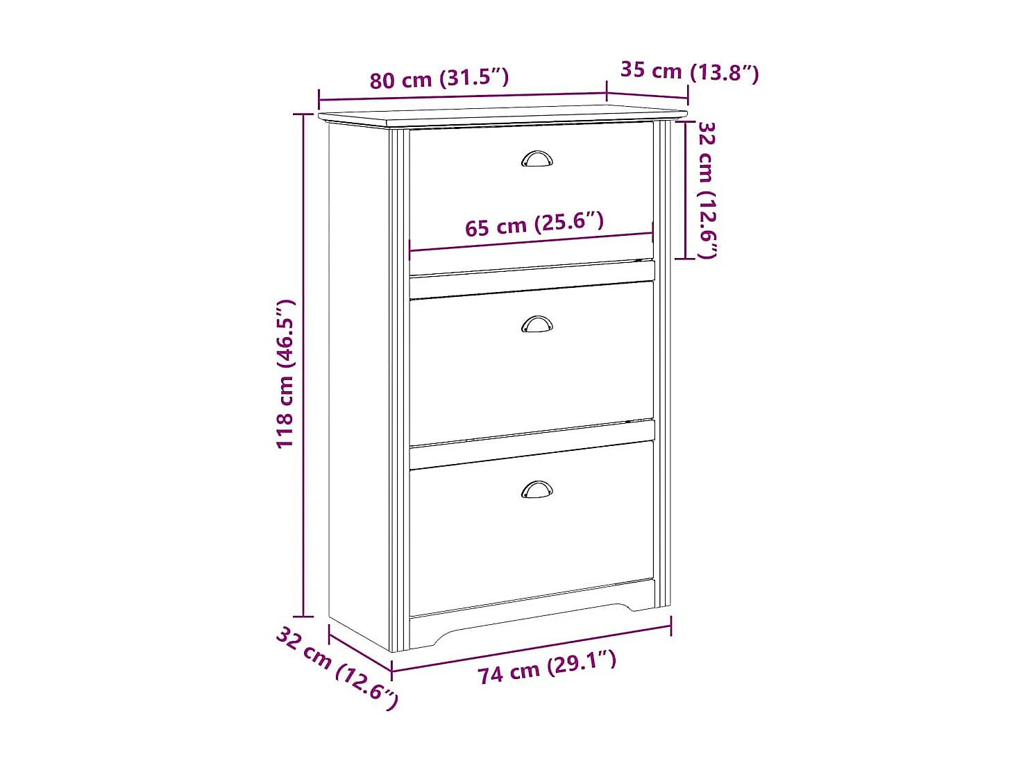Zapatero blanco y marrón 80x35x118 cm
