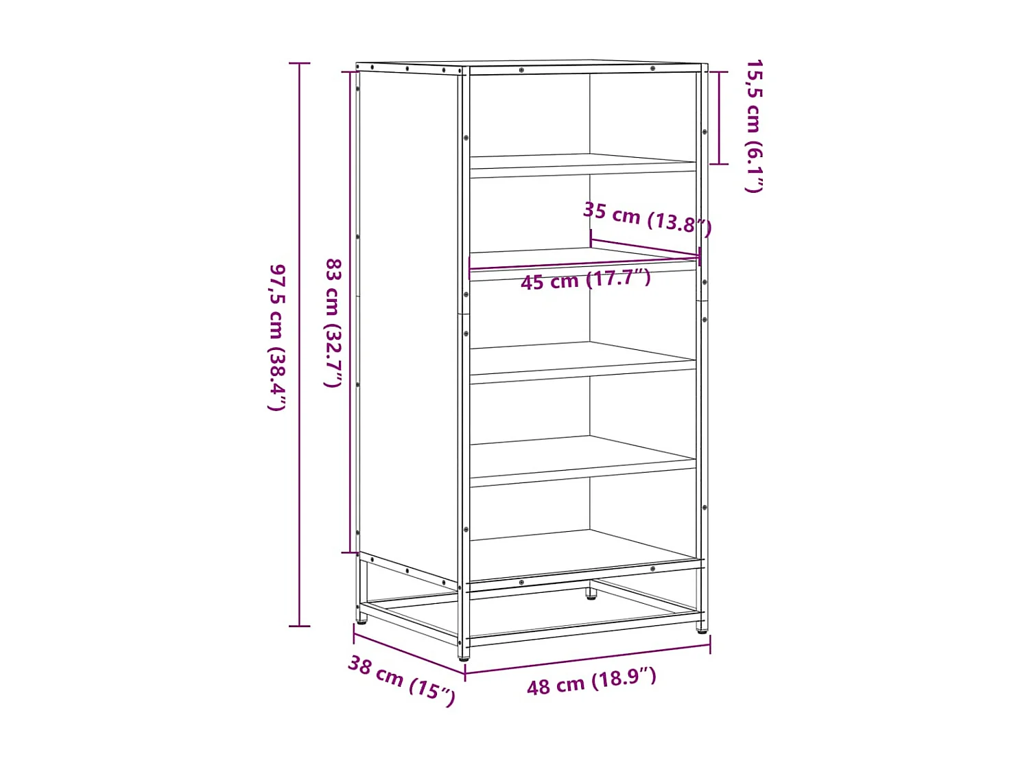 Étagère à chaussures chêne sonoma 48x38x97,5 cm bois ingénierie