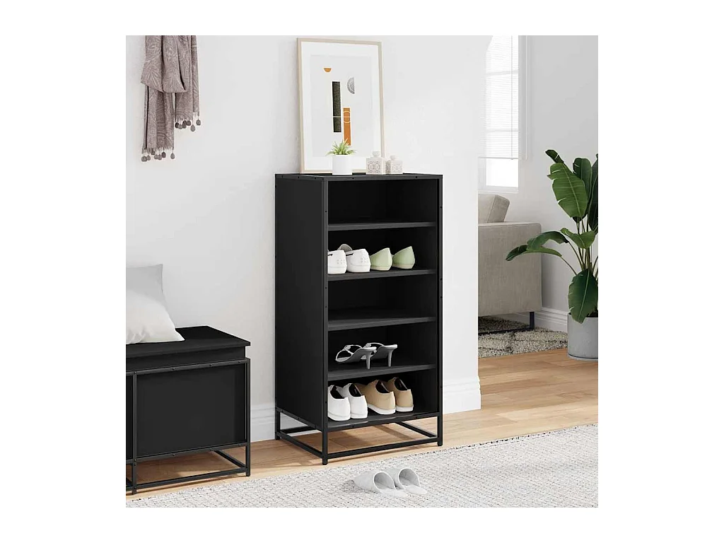 Zwarte schoenenrek 48x38x97,5 cm bewerkt hout