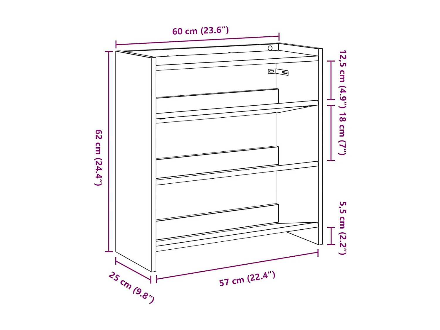 Étagère à chaussures gris béton 60x25x62 cm bois d'ingénierie